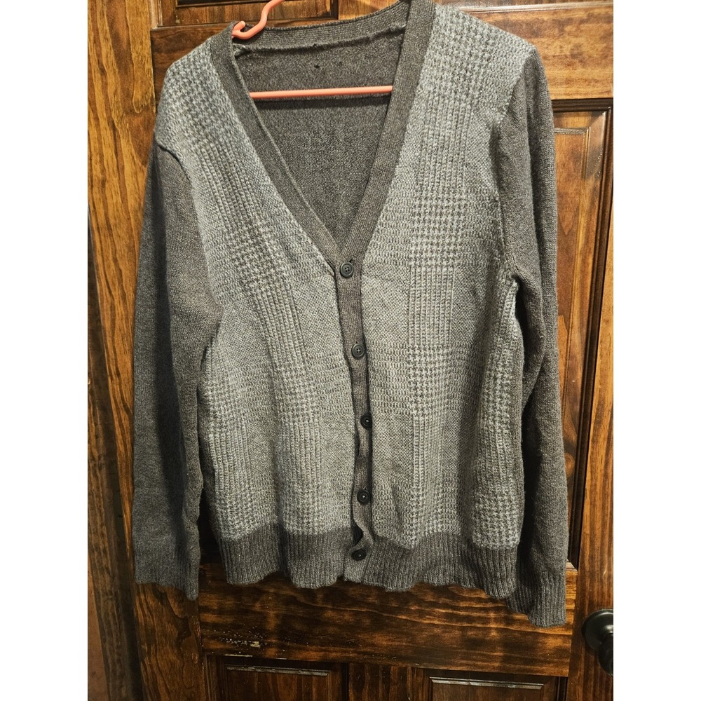 Saks Fifth Avenue 100% Wool Gray Knit Cardigan Mens Button Front Sweater Small